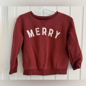 “Merry” Christmas sweatshirt kids size 2T.  Made from organic cotton & recycled.